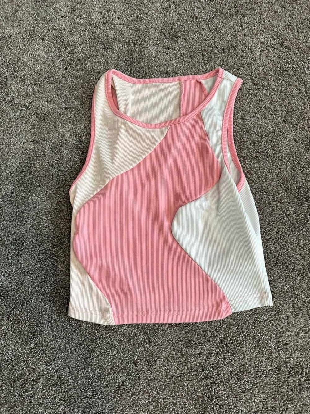 SHEIN Pink and White Colorblock Ribbed Tank Top
